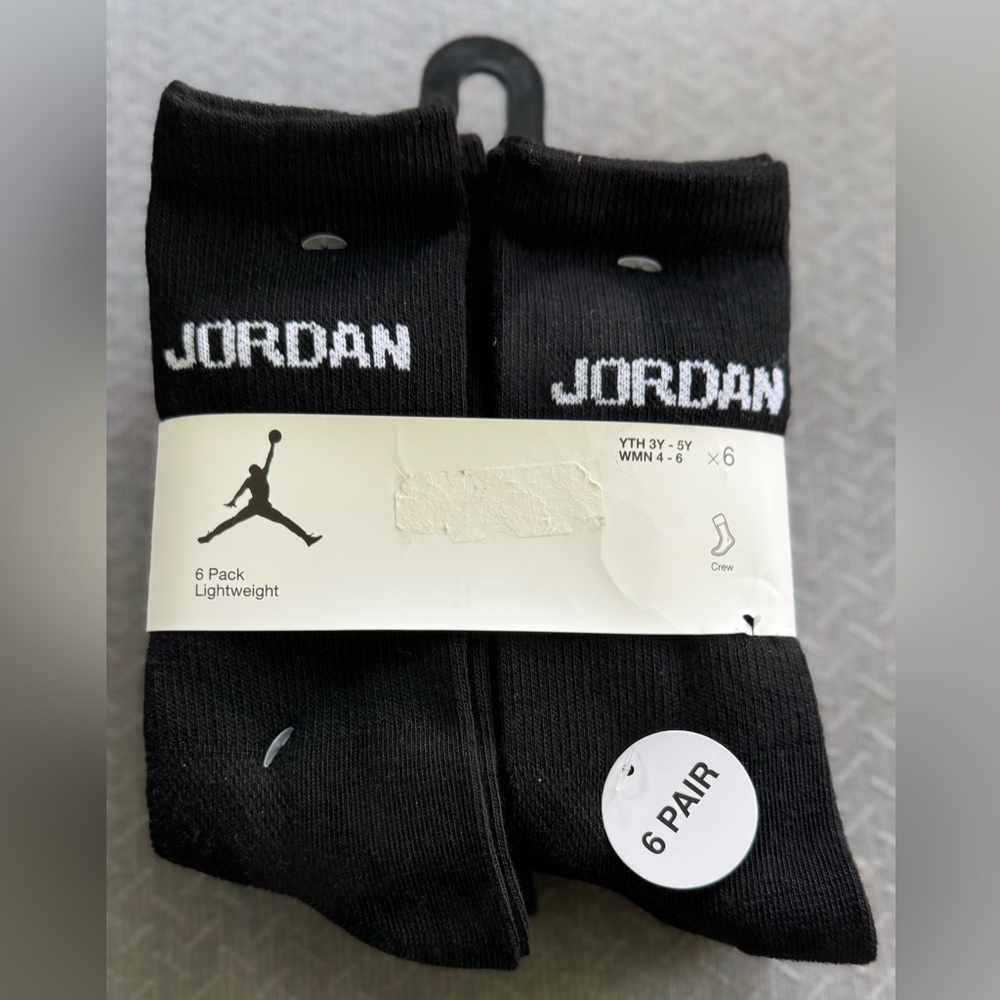 Jordan Black Crew Socks - 6 Pack New Boys 3Y-5Y